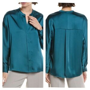 NEW Vince Satin Teal Button Up Blouse XL NWOT
